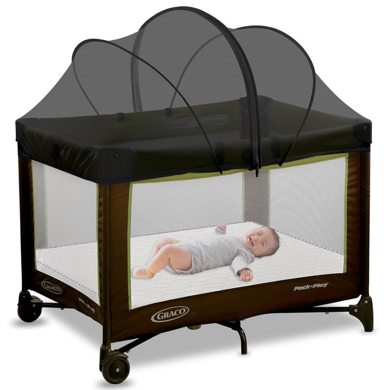 jiangcha Pack N Play Tent Cover - Bassinet Cover for Pack N Play/Travel Crib/Mini Crib/Playpen, Bassinet Mosquito Net Cover with Two-Way Zippers (Black-Large) - Image 1